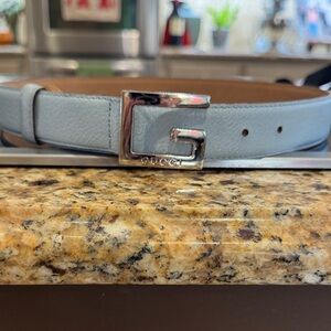 Gucci Sky Blue Leather Belt with Silver Buckle 27 inches